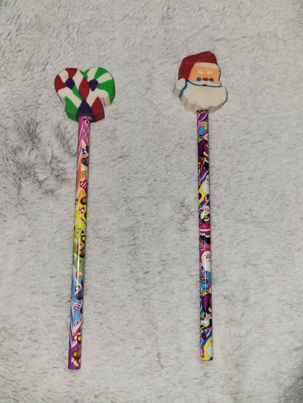 Vintage Lisa Frank Christmas Pencils with Jumbo Erasers (Set of 2)